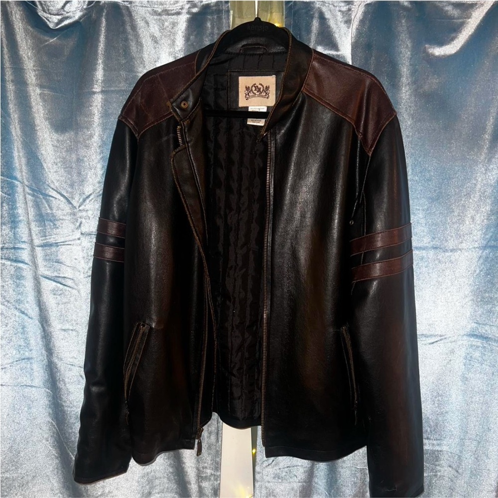 Men's Black and Brown Leather Jacket